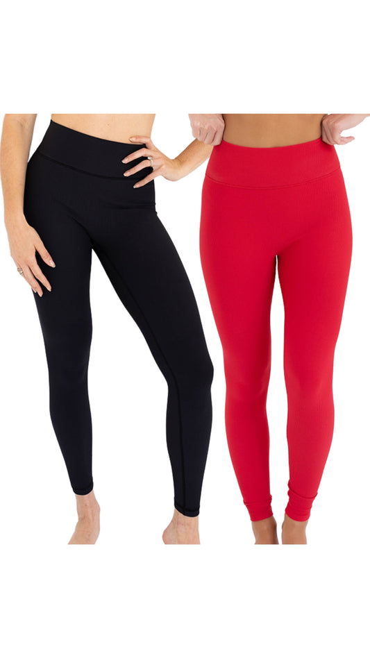 Black Ribbed & Cherry Ribbed Leggings