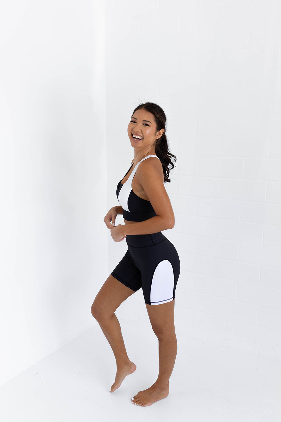 Black and White Ribbed Biker Set