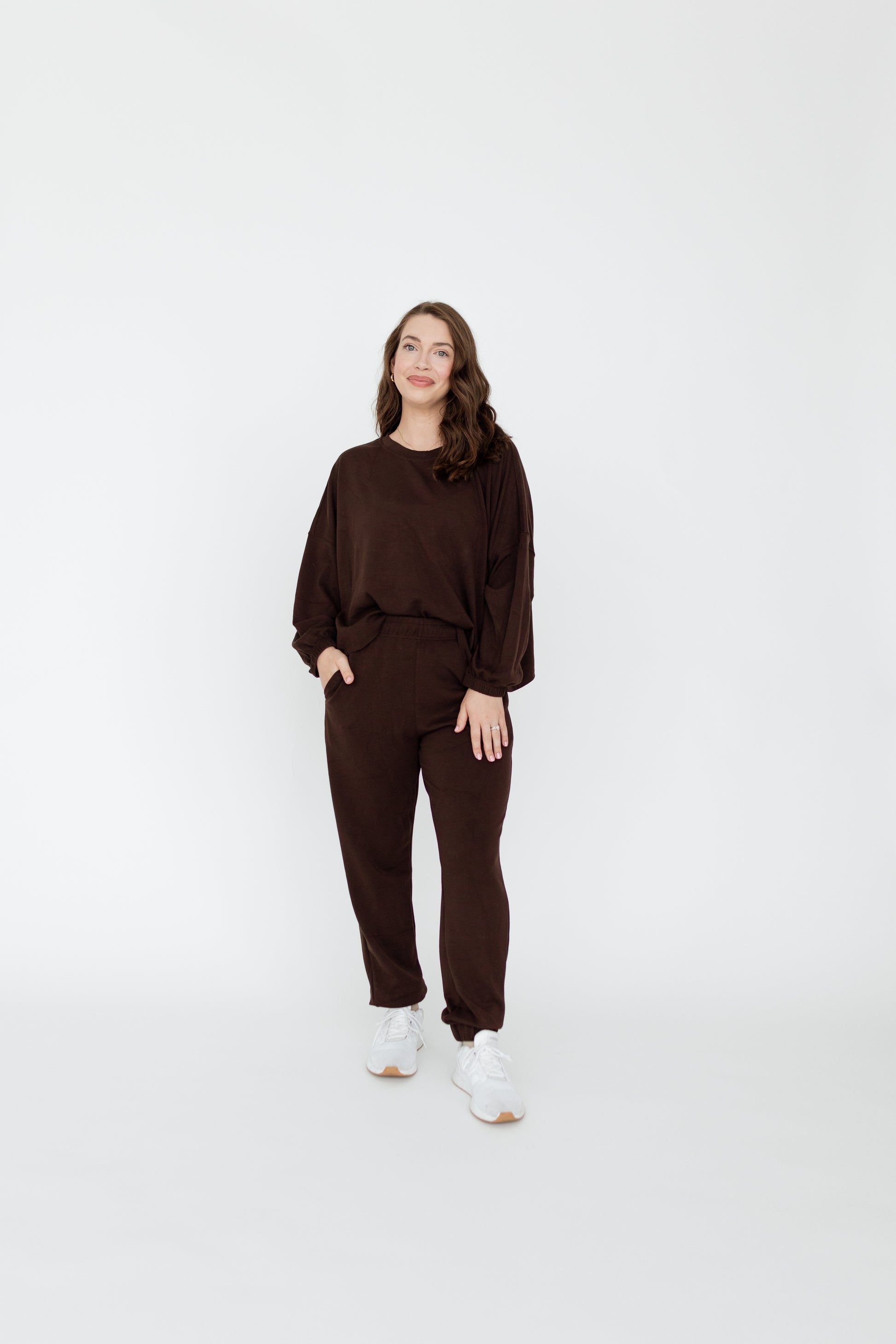 Cocoa Brown Neutral Luxury Lounge Set Athleisure Jogger and Pullover
