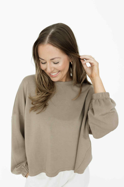 Tan Luxury Soft Pullover with Bat Sleeves and Raw hemline