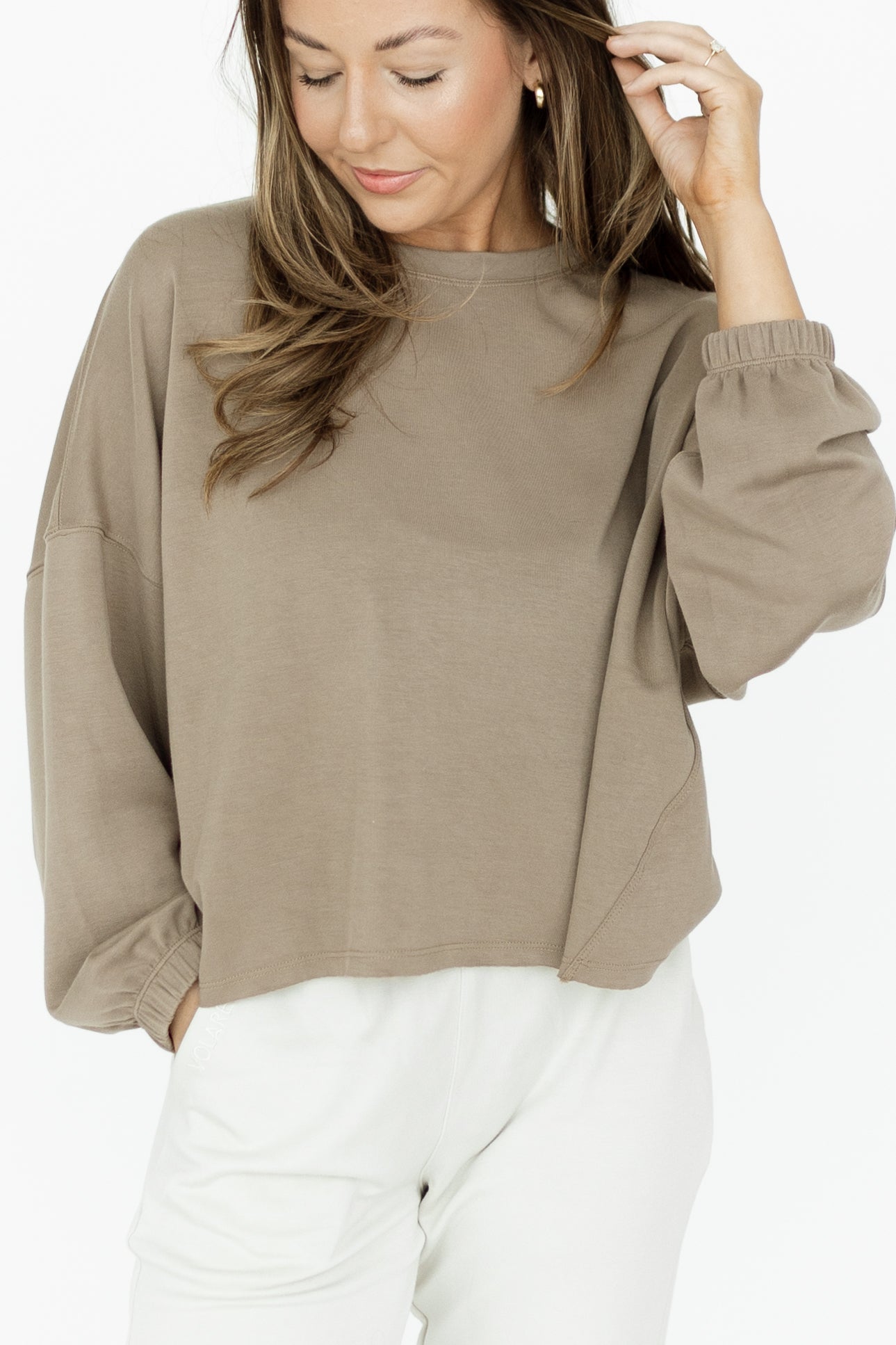 Tan Pullover with Raw Hemline Soft aand Comfy with Bat Sleeves